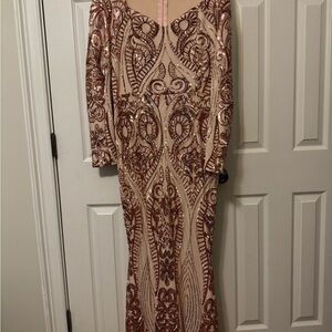 Fashion Nova Rose Gold Sequin Long Sleeve Dress 2x